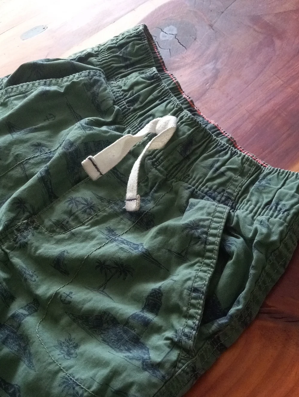 Carter's Boys Olive Green Allover Lighthouse Nautical Print Drawstring Shorts
